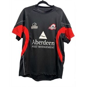 Rhino Edinburgh Rugby Jersey Shirt Black Red Aberdeen Asset Management Mens L